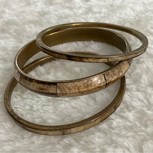 Vintage Brass & Stone Bangle Set - Picture 2 of 9